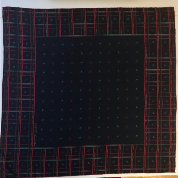 GUCCI HORSEBIT Rare LOGO Scarf! Red Blue Gold mens - Picture 7 of 7